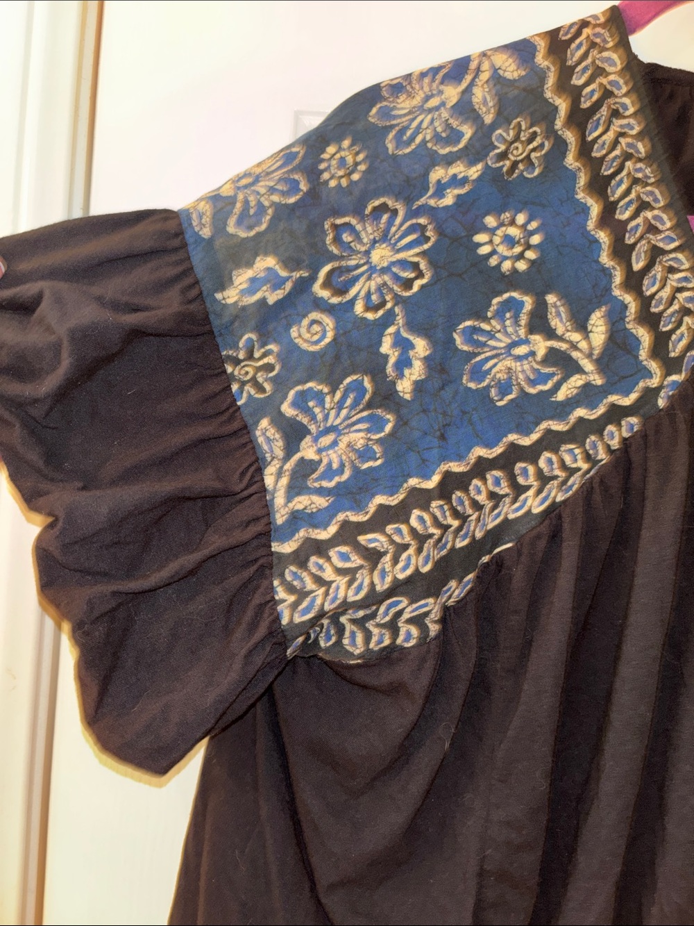 Free People Black Tunic with Blue Embroidered Yoke - Picture 2 of 7